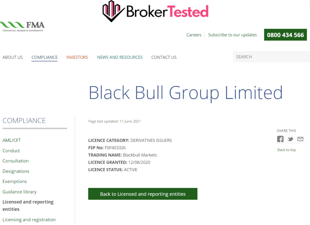 BlackBull Markets FMA (Financial Markets Authority) Registration 