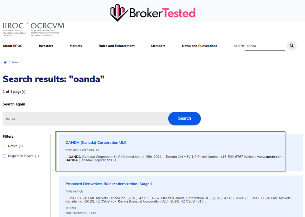 OANDA IIROC (the Investment Industry Regulatory Organization of Canada) Registration